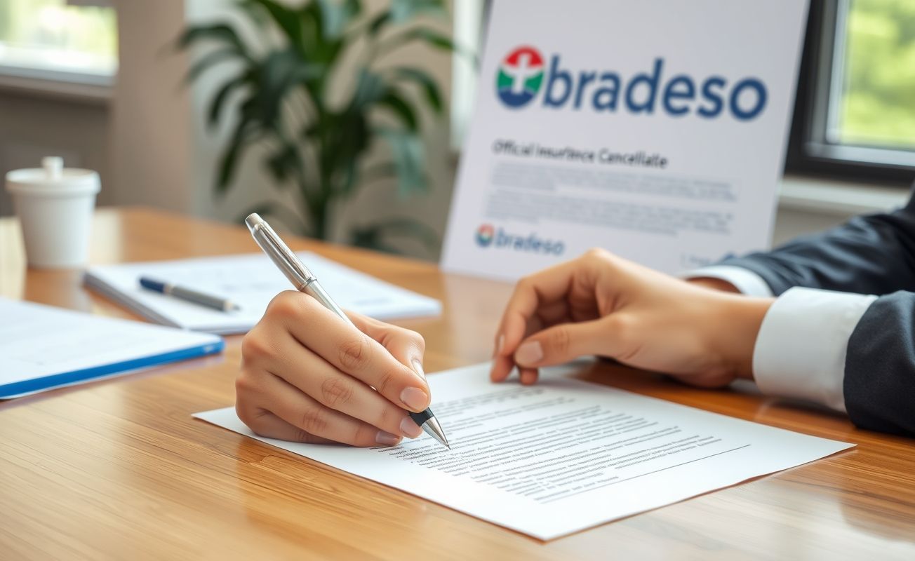 Pessoa escrevendo carta de cancelamento para plano Bradesco Saúde