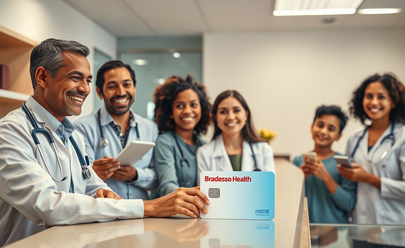Família no consultório médico com cartão Convênio Bradesco