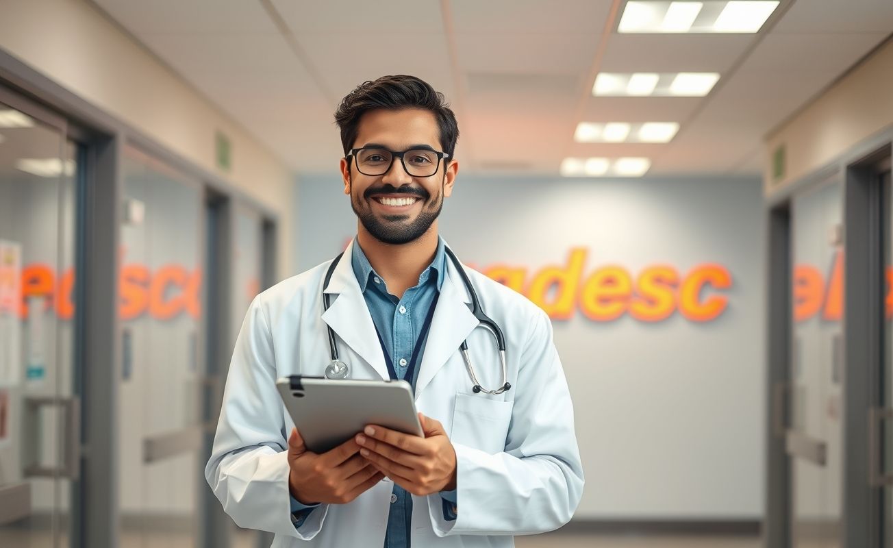 Médico analisando autorização de procedimento em tablet