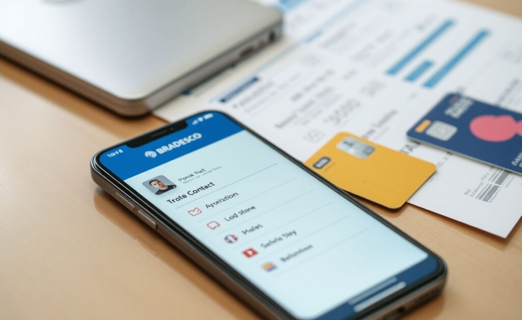 Celular mostrando app do Bradesco com contatos