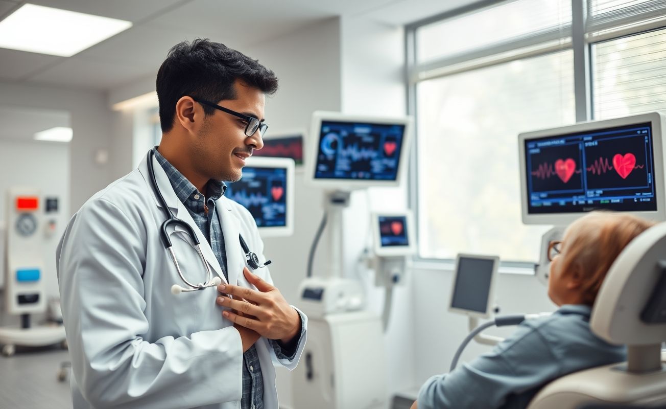 Cardiologista examinando paciente